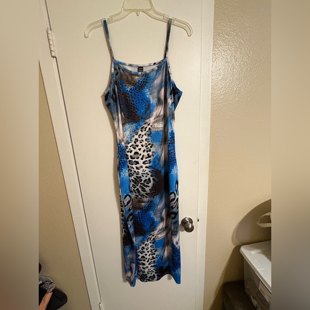 SHEIN Blue and Gold Bodycon Maxi Dress